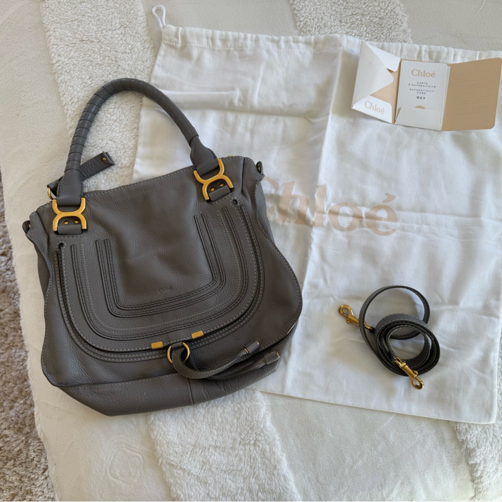 Chloe Marcie Medium Leather Satchel — cashmere grey